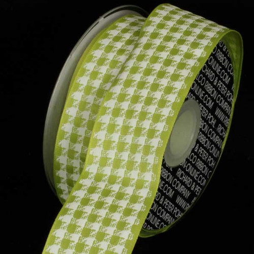Green and White Gingham Wired Craft Ribbon 1.5" x 27 Yards - IMAGE 1