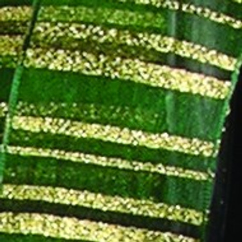 Sheer Green and Gold Striped Woven Wired Craft Ribbon 1.5" x 25 Yards - IMAGE 1