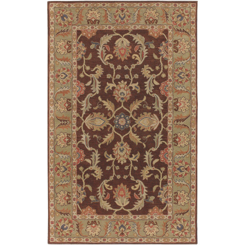 5' x 8' Brown and Caper Green Hand Tufted Rectangular Area Throw Rug - IMAGE 1