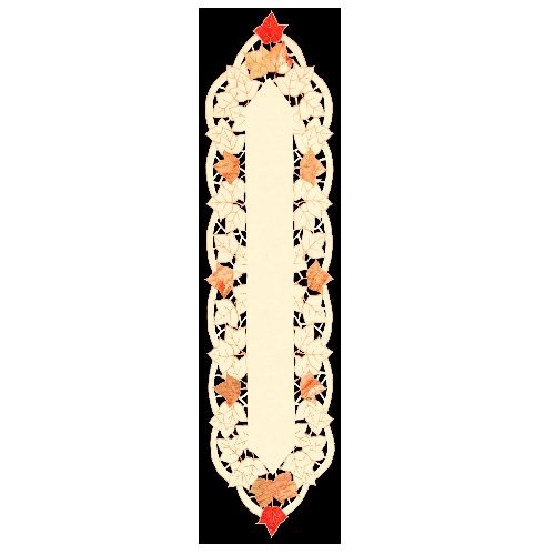 Autumn Elegance Embroidered Fall Leaf Table Runner - 54" - Beige and Red - IMAGE 1