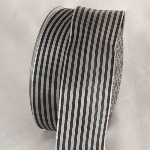Black and Silver Striped Wired Craft Ribbon 1.5" x 54 Yards - IMAGE 1