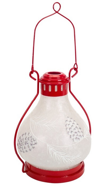 17" Red and Frosted White Battery Operated LED Christmas Lantern with Timer - IMAGE 1