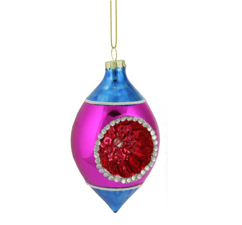 4.5" Blue and Pink Retro Reflector Glass Teardrop Christmas Ornament - IMAGE 1