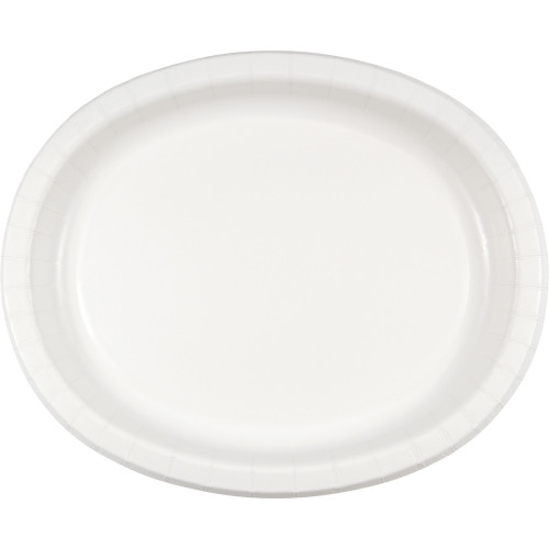 Oval Disposable Paper Party Banquet Dinner Plates - 12" - White - Club Pack of 96 - IMAGE 1