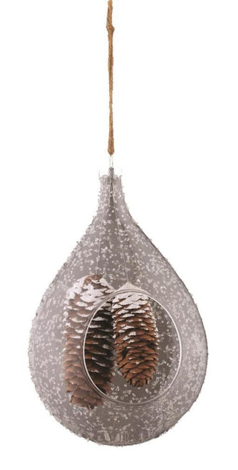 7.5" Dangling Pine Cones in Frosted Teardrop Christmas Ornament - IMAGE 1