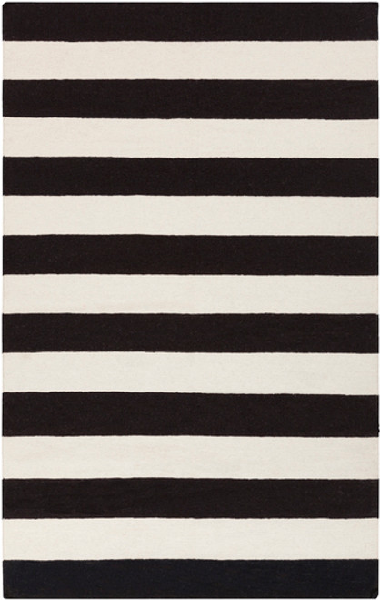 8' x 11' Striped Black and White Hand Woven Rectangular Wool Area Throw Rug - IMAGE 1