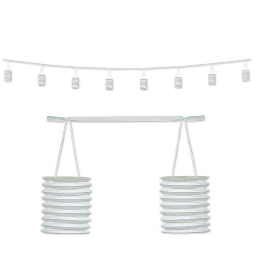 Pack of 6 White Hanging Lantern Garland Decorations 144" - IMAGE 1