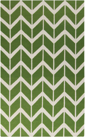 5' x 8' Winding Pathway Teal Green and White Hand Woven Wool Reversible Area Throw Rug - IMAGE 1