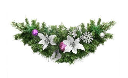 30" Silver and Purple Pre-Decorated Ball Ornaments and Ribbon Artificial Christmas Swag - Unlit - IMAGE 1