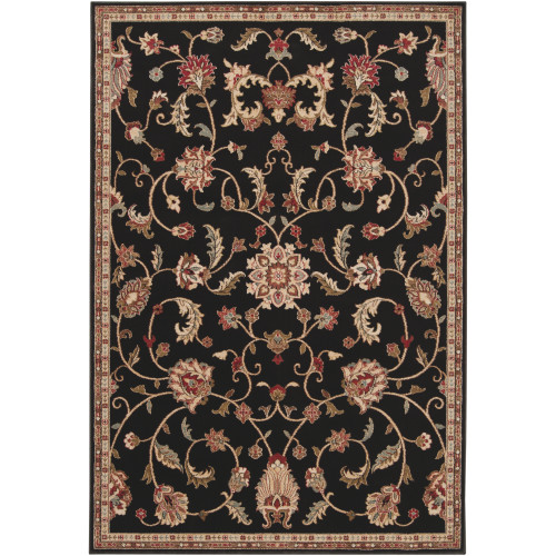 6.5' x 9.5' Floral Black and Brown Shed-Free Rectangular Area Throw Rug - IMAGE 1