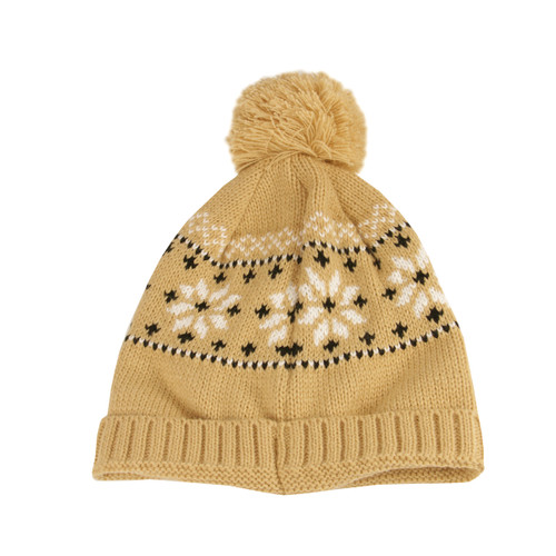 Unisex Light Khaki Jacquard Knit Winter Beanie Hat - One Size - IMAGE 1
