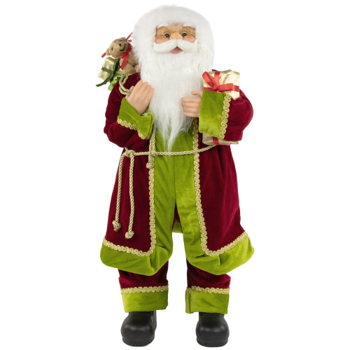 24" Red and Bright Green Standing Santa with Presents Christmas Figure - IMAGE 1