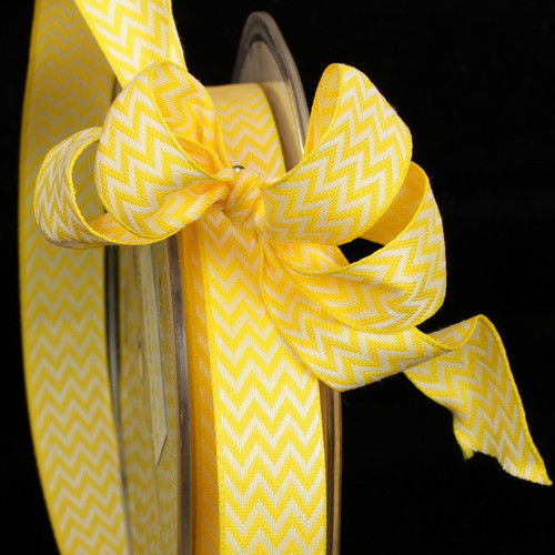 Yellow and White Chevron Wired Craft Ribbon 0.75" x 108 Yards - IMAGE 1