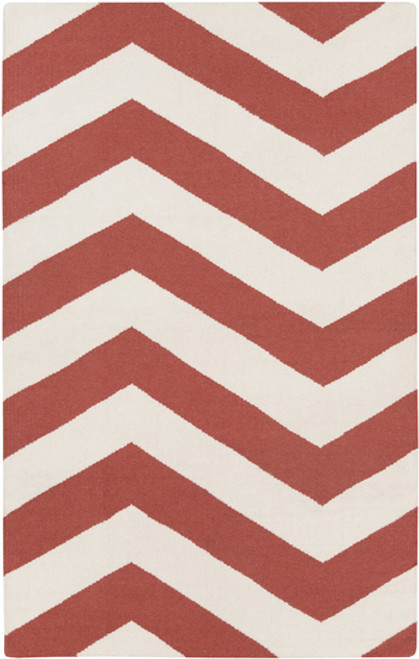 5' x 8' Zigzag Red and Ivory Reversible Hand Woven Wool Area Throw Rug - IMAGE 1