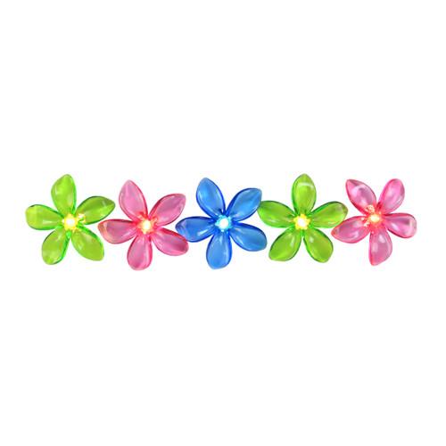 10-Count Pink and Green Flower Patio Garden Novelty Light Set, 6ft White Wire - IMAGE 1