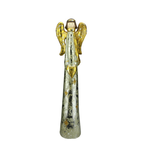 23.5" Silver and Gold Distressed Finish Angel with Heart Christmas Tabletop Figurine - IMAGE 1