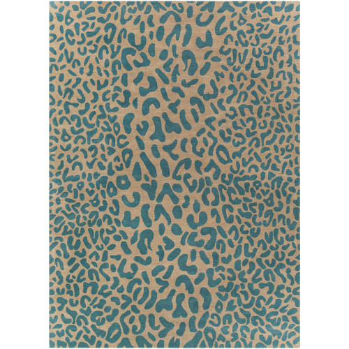 8' x 11' Teal Green and Fawn Beige Contemporary Hand Tufted Rectangular Area Throw Rug - IMAGE 1