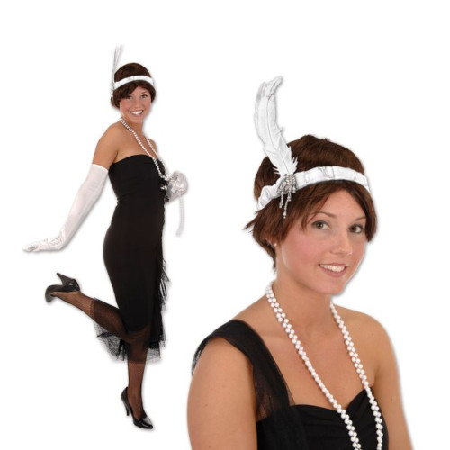 Women's Jewel Flapper Adult Costume Party Headbands - One Size - White - Pack of 12 - IMAGE 1
