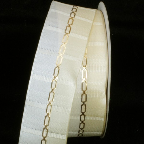 Ivory and Gold Link Printed Wired Craft Ribbon 1.5" x 27 Yards - IMAGE 1