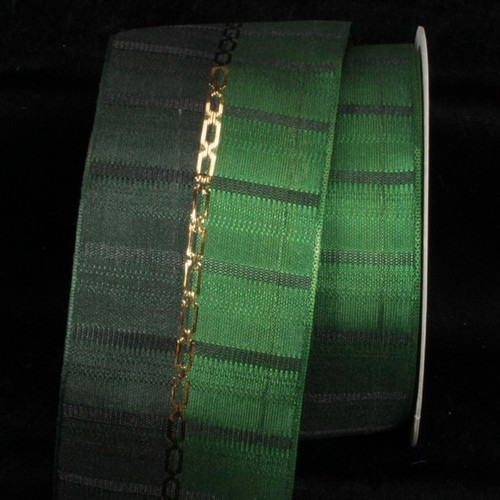 Hunter Green and Gold Link Printed Wired Craft Ribbon 2.5" x 27 Yards - IMAGE 1