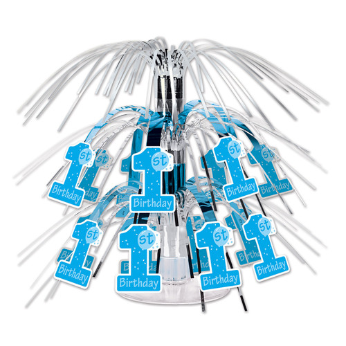 Club Pack of 12 Baby Blue, Silver and White 1st Birthday Mini Cascade Tabletop Centerpieces 7.5" - IMAGE 1