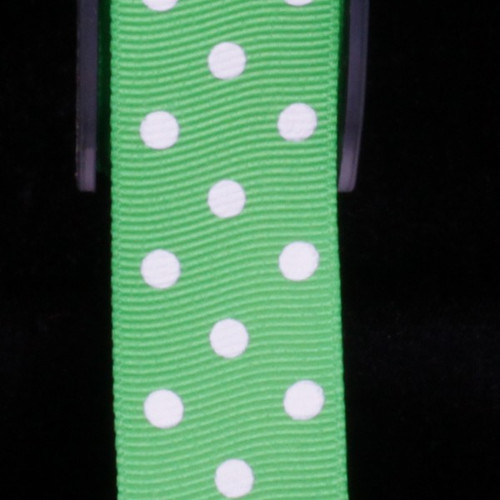 Green and White Polka Dots Woven Grosgrain Craft Ribbon 1" x 88 Yards - IMAGE 1