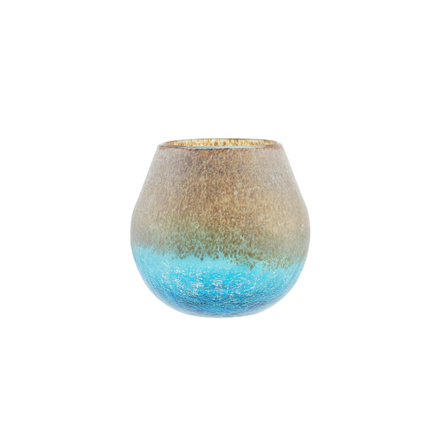 6" Azure Blue Crackled and Brown Frosted Hand Blown Decorative Glass Vase - IMAGE 1