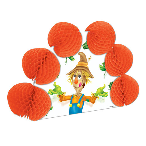 Club Pack of 12 Orange Scarecrow and Pumpkin Pop-Over Honeycomb Centerpiece Party Decorations 10" - IMAGE 1