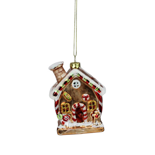 3.75" Glittered Gingerbread House Glass Christmas Ornament - IMAGE 1