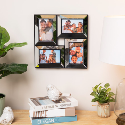 Mirrored Collage 4-Slot Picture Frame - 14.5" - Black - IMAGE 1