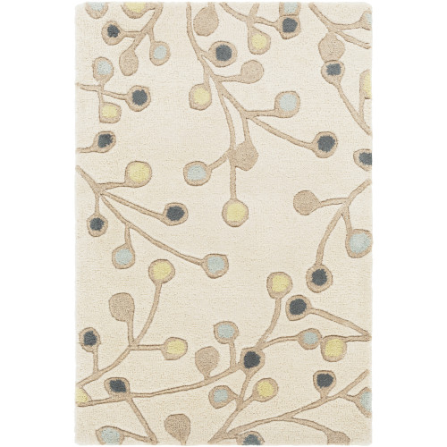 2' x 3' Beige Contemporary Hand Tufted Rectangular Wool Area Throw Rug - IMAGE 1