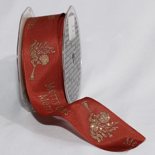 Brown Glittered "Merry Christmas" Wired Craft Ribbon 1.5" x 27 Yards - IMAGE 1