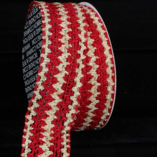 Red and Beige Chevron Wired Craft Ribbon 1.5" x 40 Yards - IMAGE 1
