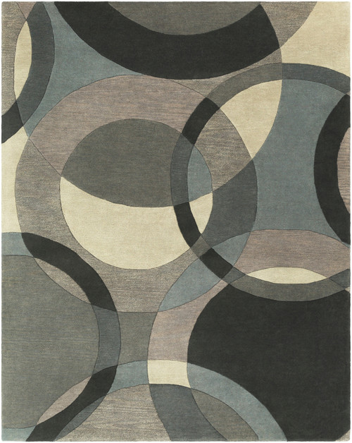 7.5' x 9.5' Senzei Spheres Gray and Black Hand Tufted Rectangular Wool Area Throw Rug - IMAGE 1