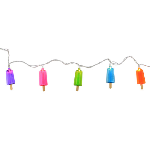 Set of 10 Multi-Color Popsicle Patio and Garden Novelty Christmas Lights - 6 ft White Wire - IMAGE 1