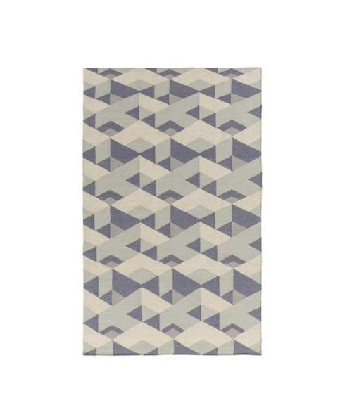4' x 6' Tripartite Arrowesque Blue and Green Hand Woven Rectangular Area Throw Rug - IMAGE 1