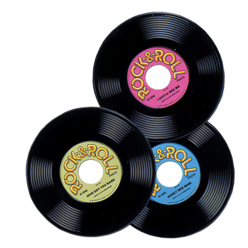 Club Pack of 12 Vibrantly Colored Vintage Style 50's Rock and Roll Record Decors 9" - IMAGE 1