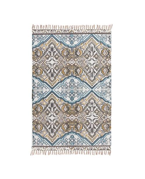 8' x 10' Contemporary Blue and Ivory Hand Woven Rectangular Area Throw Rug - IMAGE 1