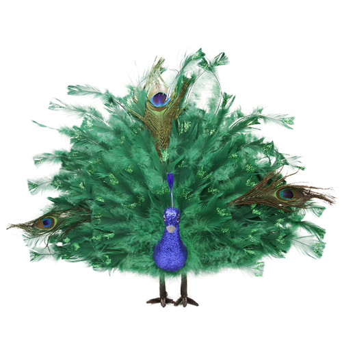 20" Blue and Green Regal Peacock Bird with Open Tail Feathers Christmas Decoration - IMAGE 1