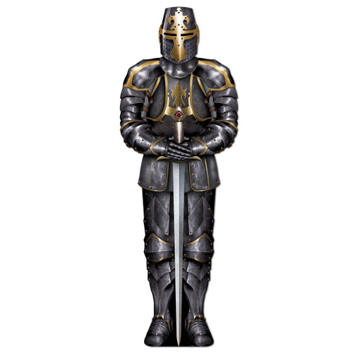 Club Pack of 12 Gray and Gold Medieval Themed Jointed Black Knight Party Decors 6' - IMAGE 1