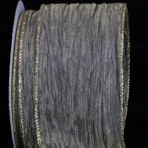 Dusky Blue and Gold Sheer Isadora Wired Edge Craft Ribbon 3" x 20 Yards - IMAGE 1