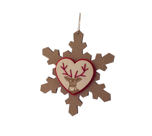 6.75" Brown and Red Rustic Craft Snowflake with Reindeer Christmas Ornament - IMAGE 1