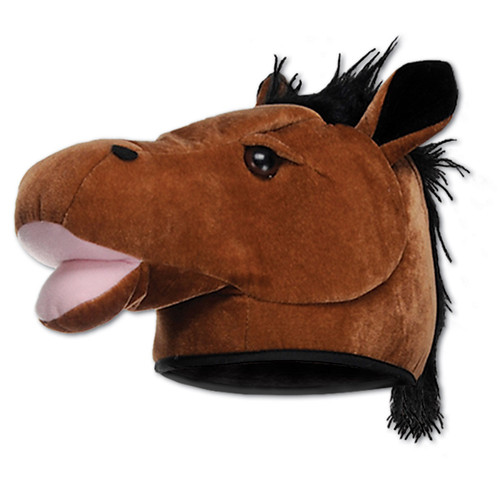 Pack of 6 Brown and Black Adult Unisex Horse Head Hat Halloween Costume Accessories - One Size - IMAGE 1