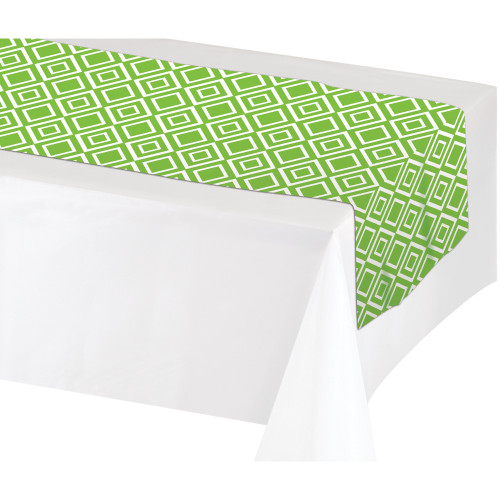 Geometric Rectangular Table Runners - 7' - Lime Green and Black -  Club Pack of 12 - IMAGE 1