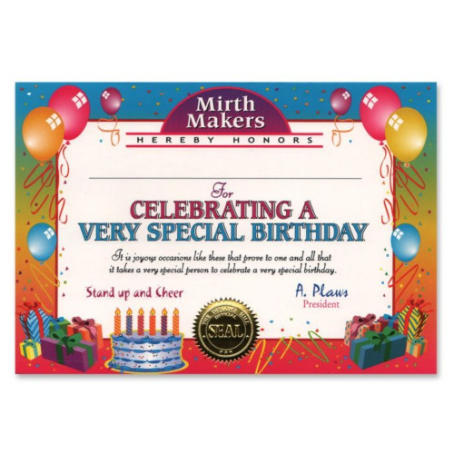 Very Special Birthday Certificate - 5" x 7" - Set of 6 - IMAGE 1