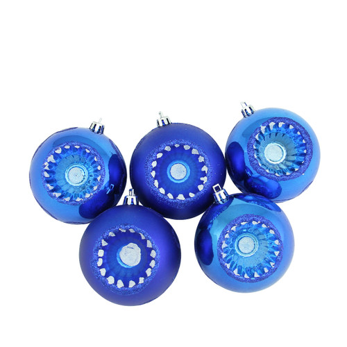 5ct Blue Retro Reflector Shatterproof 2-Finish Christmas Ball Ornaments 3.25" (80mm) - IMAGE 1