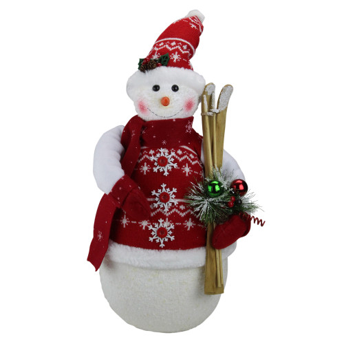 Frosted Snowman Christmas Figurine - 20" - Red and White - IMAGE 1