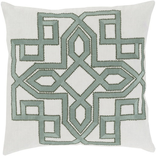 22" Sage Green and Cream White Woven Square Throw Pillow - IMAGE 1