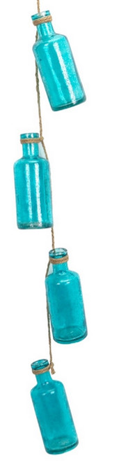 31" Countryside Turquoise Blue Round Glass Bottles Hanging From Twine - IMAGE 1