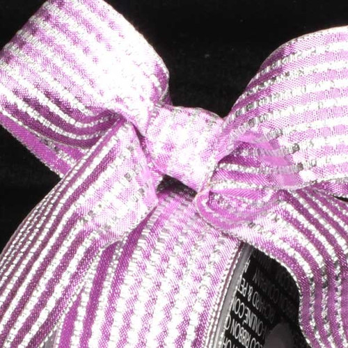 Shimmering Silver and Pink Woven Striped Wired Craft Ribbon 1.5" x 54 Yards - IMAGE 1